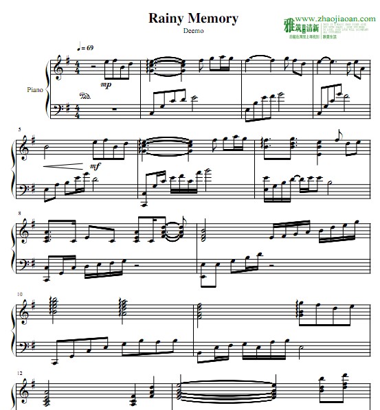 Deemo Rabpit - Rainy Memory钢琴谱
