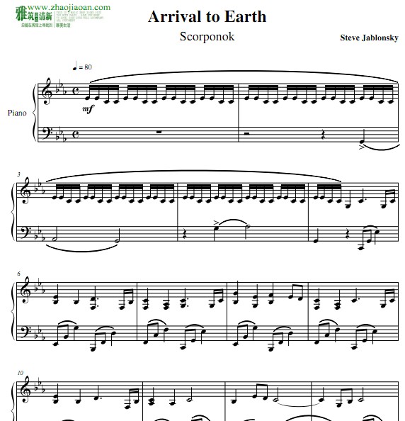 Steve Jablonsky — Arrival to Earth & Scorponok钢琴谱