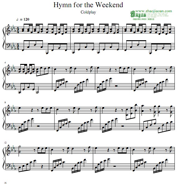 Hymn For The Weekend钢琴谱