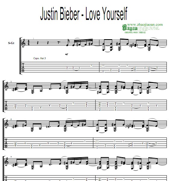 Justin Bieber - LOVE YOURSELF指弹吉他谱