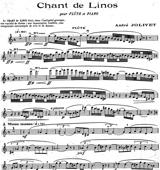 若立维《里诺之歌 Chant de Linos》长笛谱