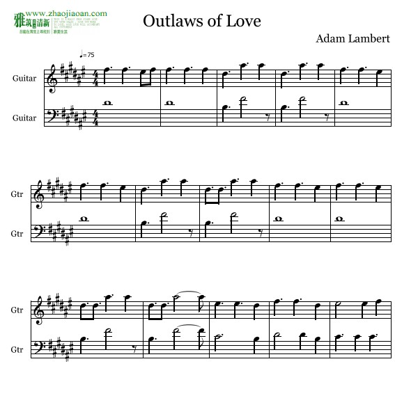 Adam Lambert - Outlaws of Love钢琴谱