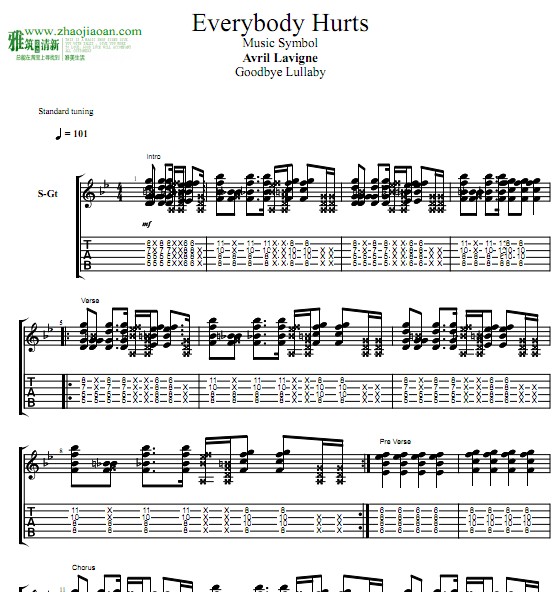 avril lavigne everybody hurts五线谱 吉他谱
