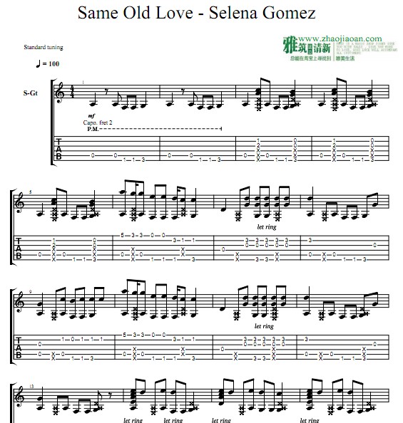 Selena Gomez - Same Old Love指弹吉他谱