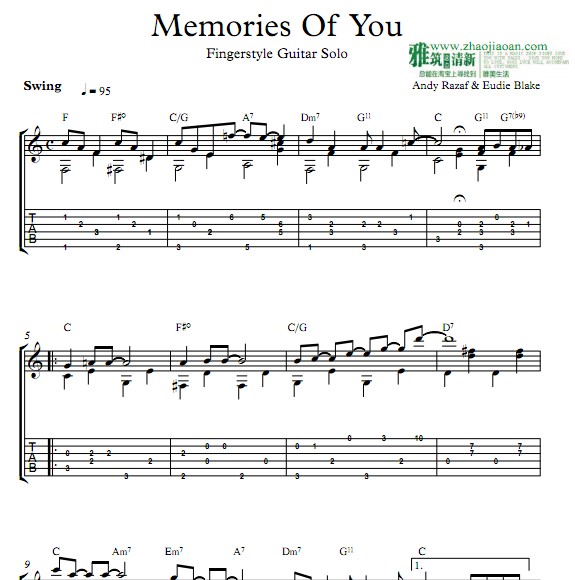 Memories Of You指弹吉他谱