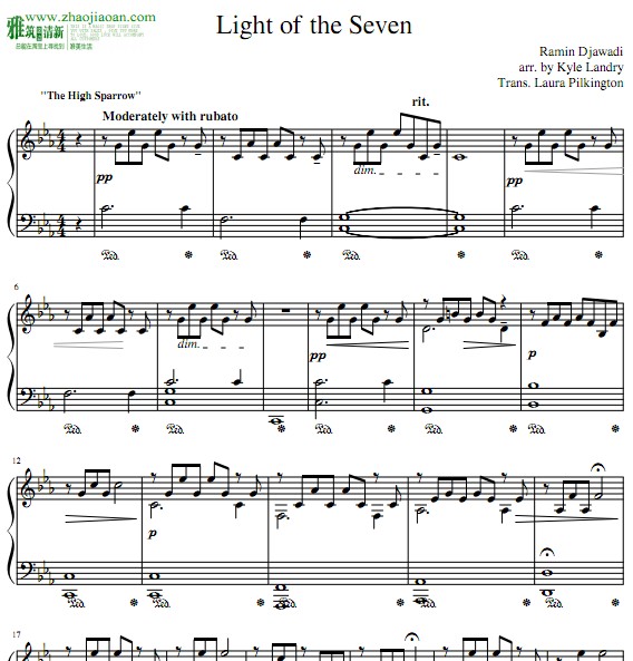 Kyle Landry版权力的游戏Light of the Seven钢琴独奏谱
