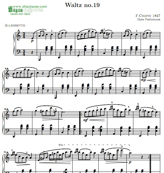 肖邦 Waltz OP.19钢琴谱