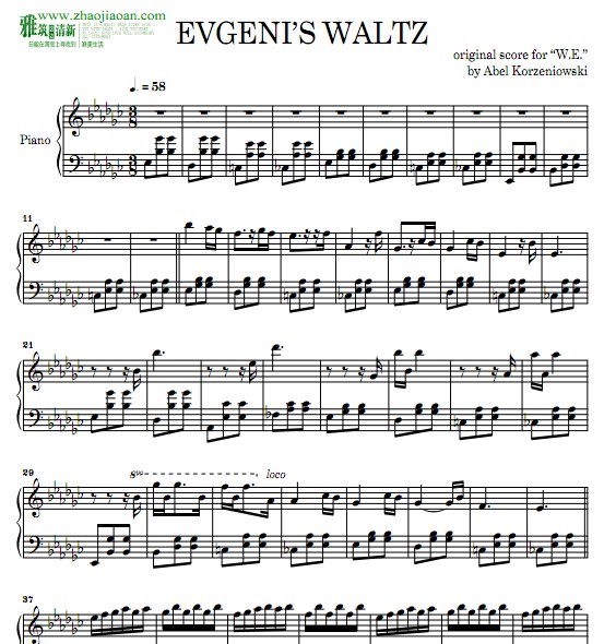 Abel Korzeniowski Evgeni's Waltz钢琴谱