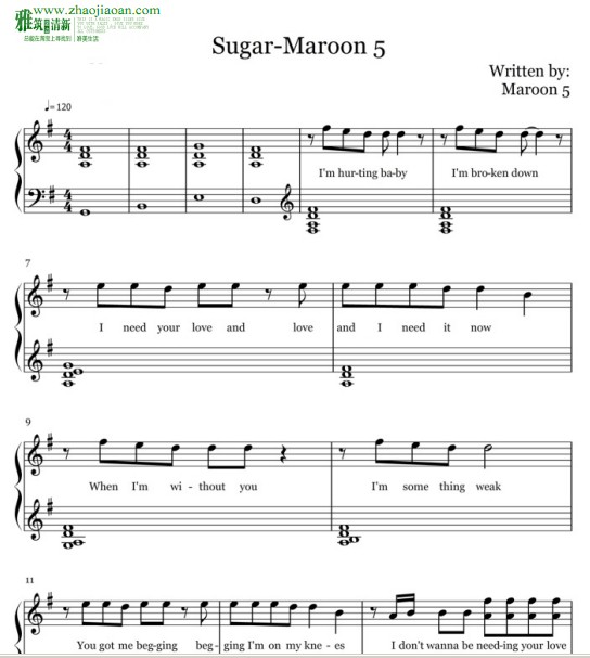 Maroon 5 - Sugar 钢琴谱