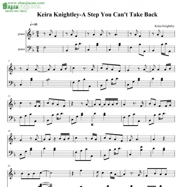 Keira Knightley - A Step You Can't Take Back钢琴谱