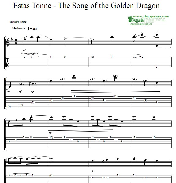 Estas Tonne - The Song of the Golden dragon吉他谱