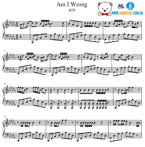 BTS – AM I WRONG钢琴谱