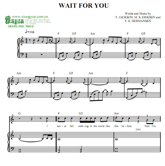 Elliott Yamin wait for you钢琴弹奏谱