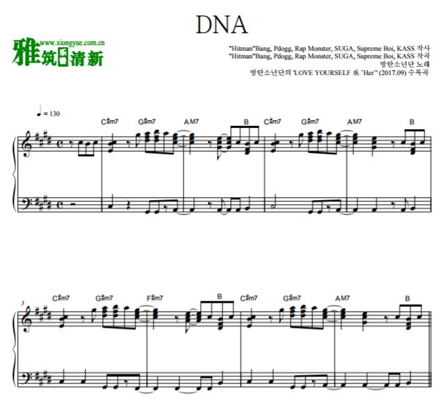 BTS防弹少年团 DNA钢琴独奏谱