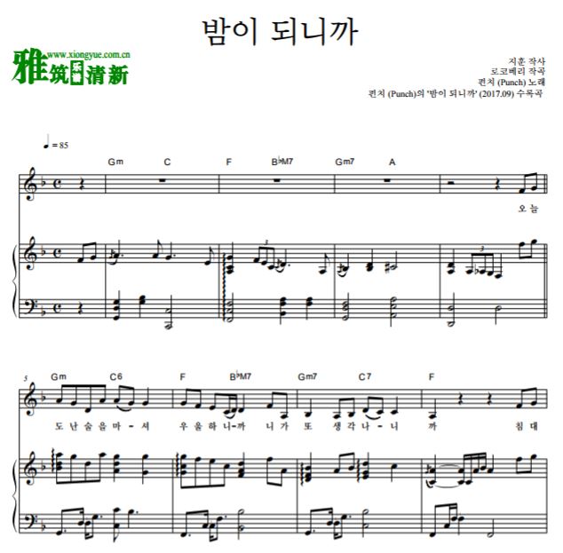 Punch 因为入夜了钢琴伴奏谱