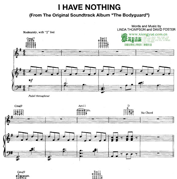 惠特尼休斯顿 I Have Nothing钢琴伴奏谱