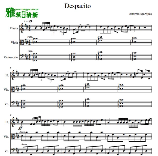 Despacito长笛中提琴大提琴三重奏谱