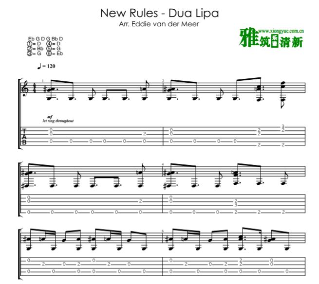 Eddie Van Der Meer指弹吉他谱 New Rules - Dua Lipa