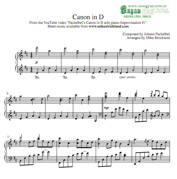 Mike Strickland版 Canon in D钢琴谱 improvisation #1