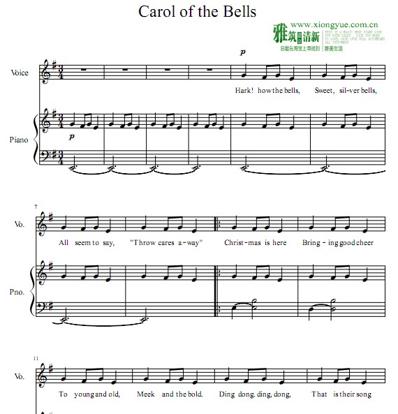 Carol of the Bells独唱钢琴伴奏谱