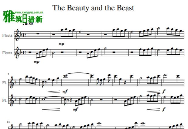 The Beauty and the Beast长笛二重奏谱