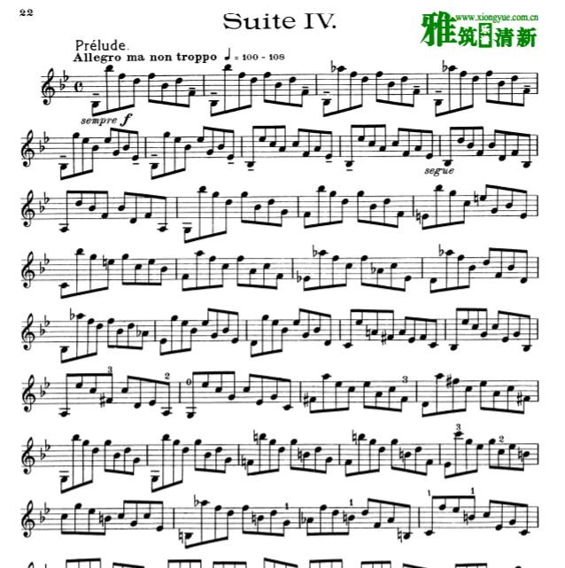 巴赫降E大调第四无伴奏大提琴组曲小提琴独奏谱BWV 1010