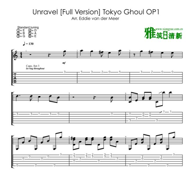 eddie版东京食尸鬼Unravel吉他谱
