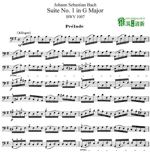 巴赫BachG大调第一号无伴奏大提琴组曲 BWV 1007大提琴独奏谱