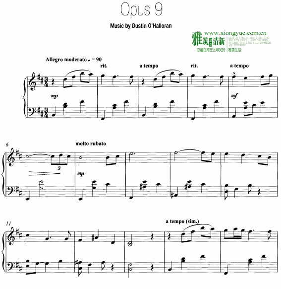 Dustin O'Halloran - Opus 9钢琴谱