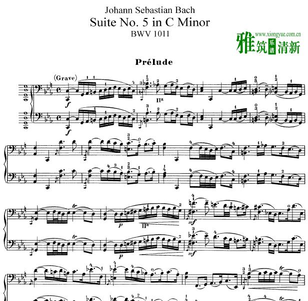 巴赫c小调第五号无伴奏大提琴组曲 BWV 1011大提琴独奏谱