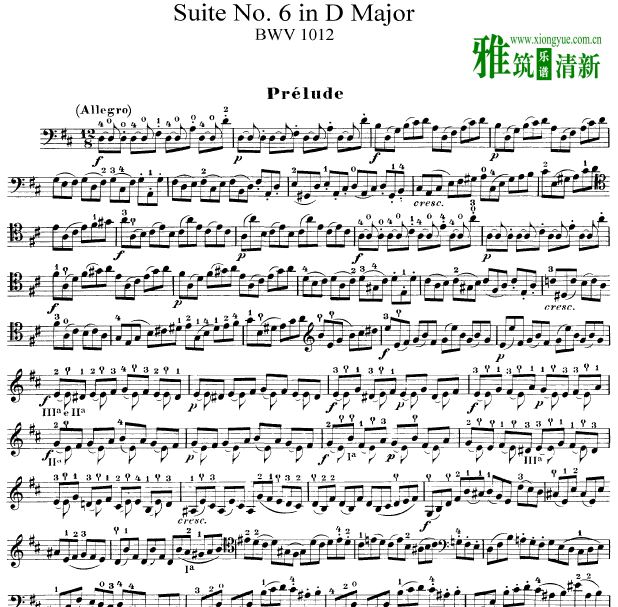 Bach巴赫D大调第六号无伴奏大提琴组曲 BWV 1012大提琴独奏谱