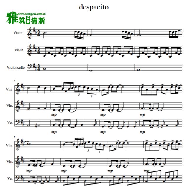 Despacito双小提琴大提琴合奏总谱 分谱