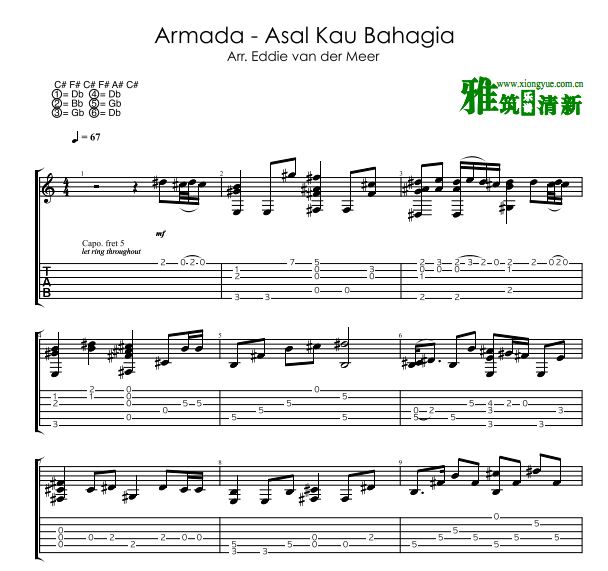 Eddie van der meer版 Armada-Asal Kau Bahagia指弹吉他谱