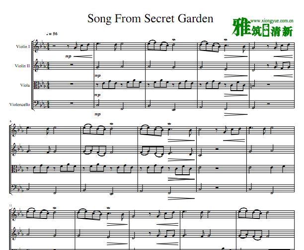 神秘园之歌Song From a Secret Garden 弦乐四重奏谱