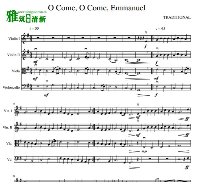 O Come O Come Emmanuel弦乐四重奏谱