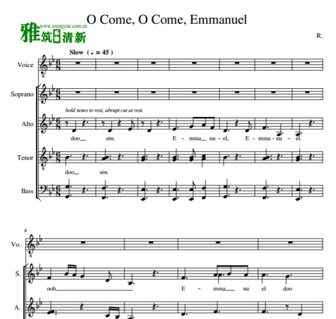 O Come O Come Emmanuel阿卡贝拉合唱谱 SATB