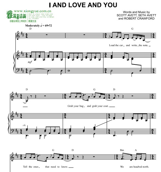 I and love and you - Avett Brothers钢琴伴奏谱