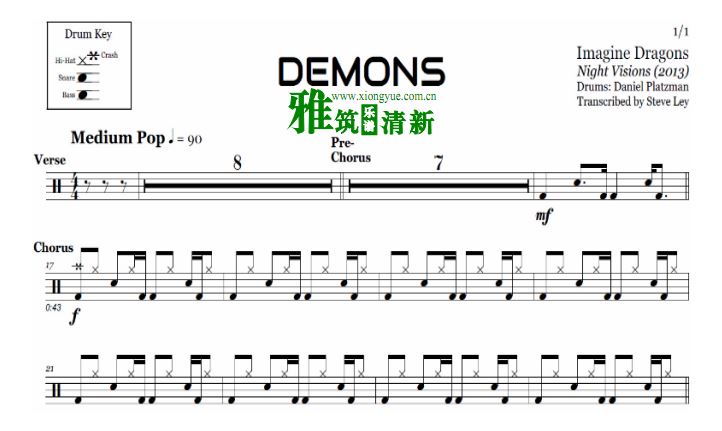  IMAGINE DRAGONS - DEMONS鼓谱