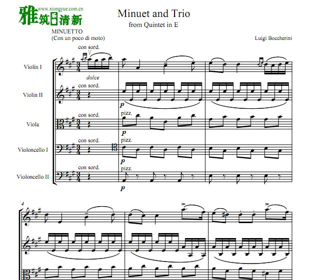 博凯里尼 小步舞曲 弦乐五重奏谱 Minuetto