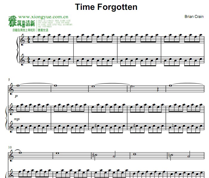 brian crain - time forgotten小提琴钢琴重奏谱