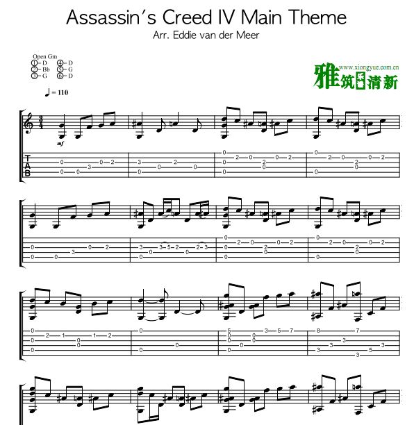 Eddie van der meer Assassin's Creed IV Main Theme指弹吉他谱