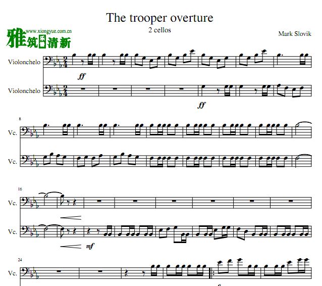 2cellos The trooper overture大提琴二重奏谱