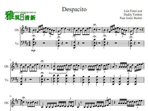 Despacito单簧管大提琴二重奏谱