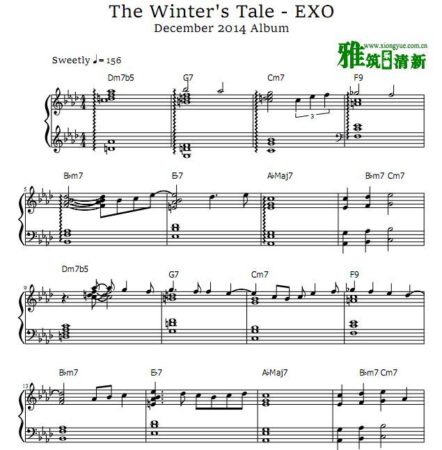 EXO  The Winter's Tale钢琴谱