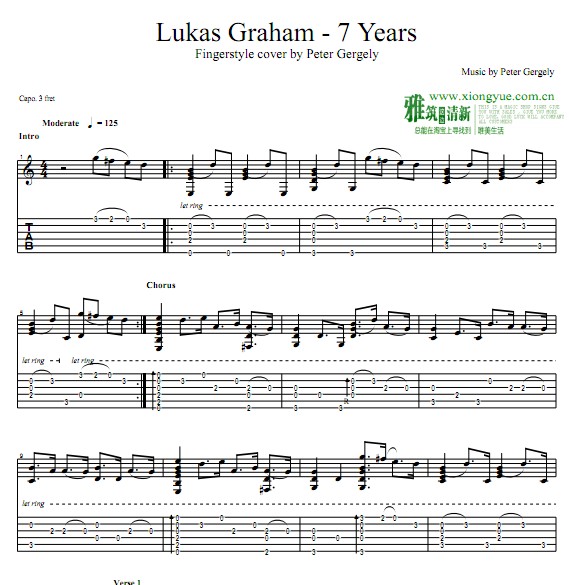 Peter Gergely 7 Years指弹吉他谱