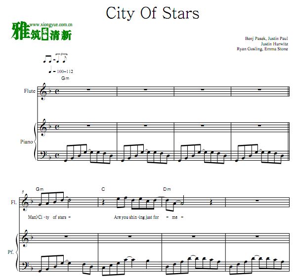 爱乐之城 City Of Stars 长笛钢琴二重奏谱