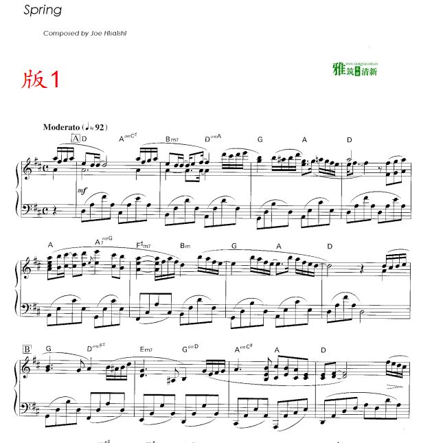 Hisaishi Joe 久石让 Spring钢琴谱