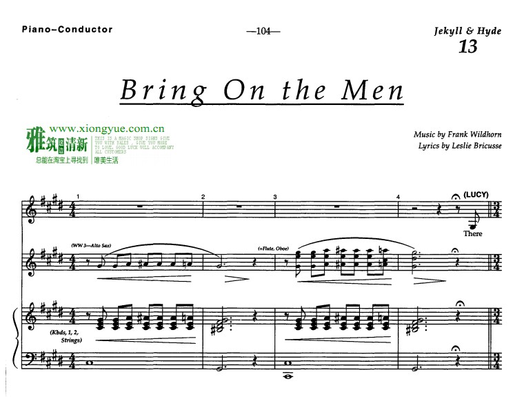 变身怪医 Bring on the Men 钢琴伴奏谱 正谱