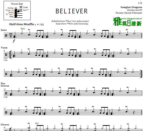 IMAGINE DRAGONS - BELIEVER 鼓谱