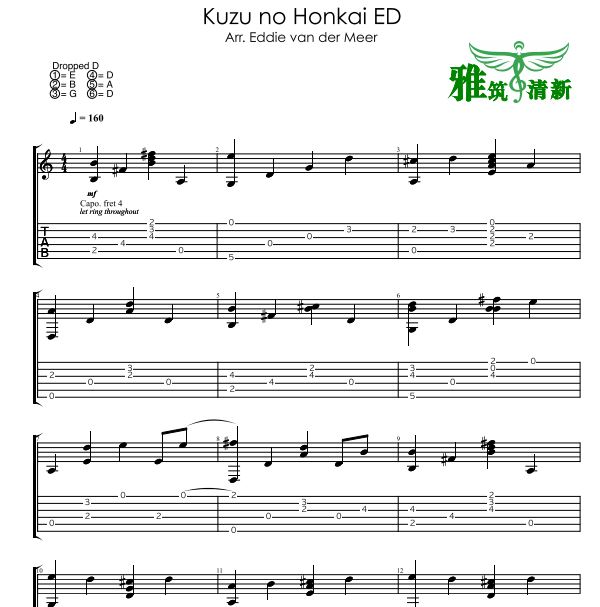 Eddie Kuzu no Honkai ED 人渣的本愿片尾曲指弹吉他谱 